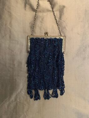 Vintage 1920s Art Deco Beaded Purse Iridescent Carnival Glass Beads Antique